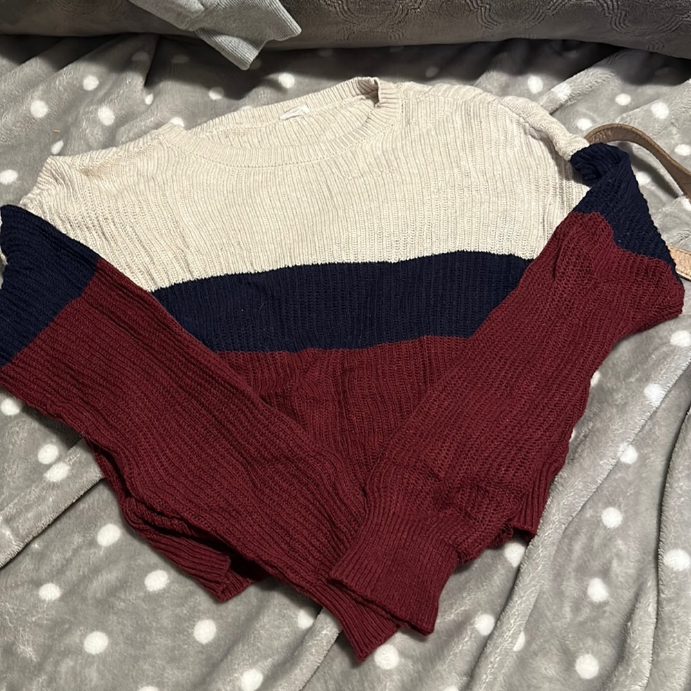 Garage cropped stripe shaker knit sweater